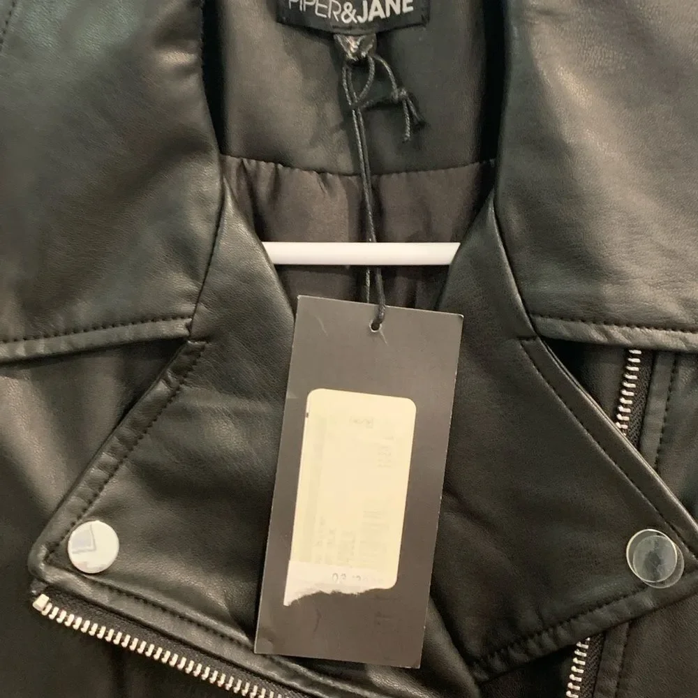 Kids Black Faux Leather Biker Jacket